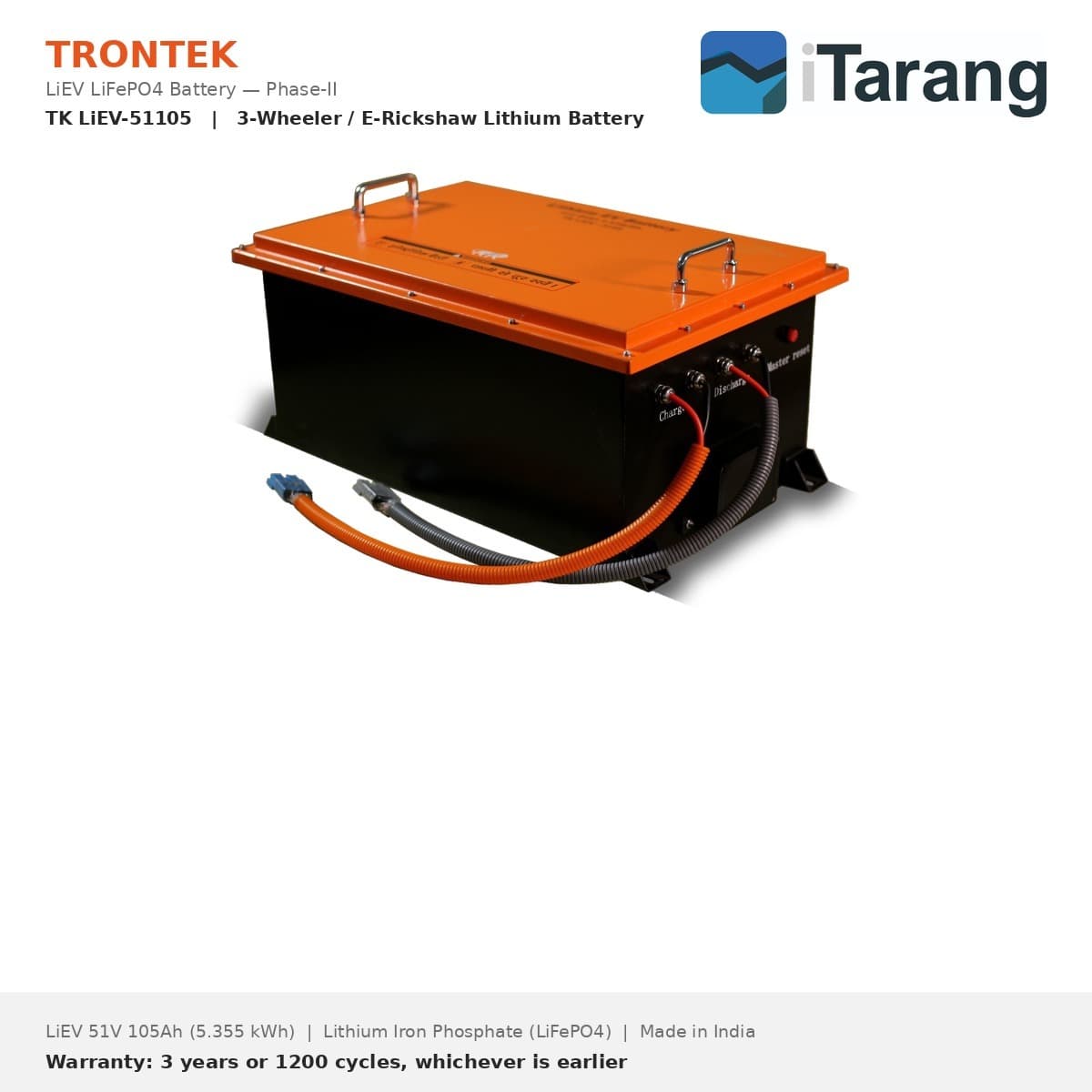 Trontek LiEV LiFePO4 EV Battery 51V 105Ah (5.355 kWh) Phase-II